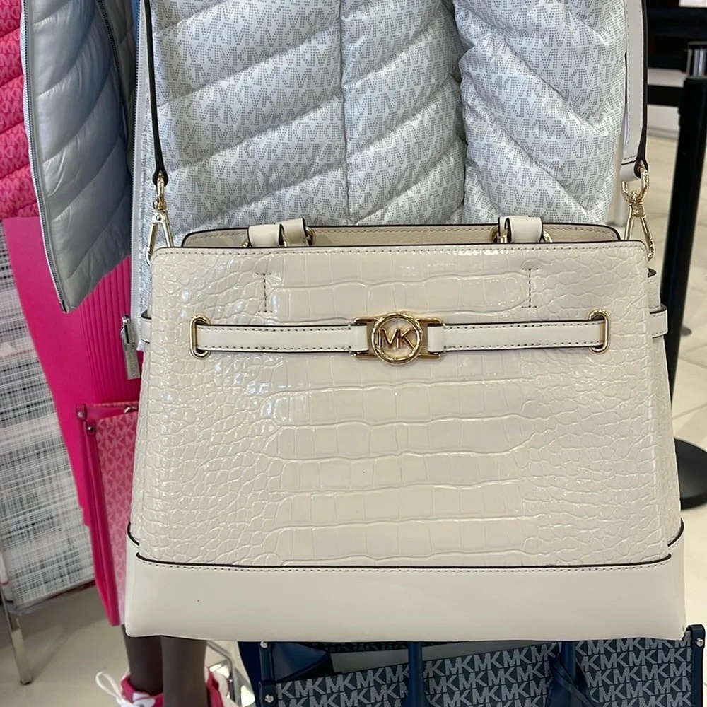 MICHAEL KORS Reed Large Leather Belted Satchel Crossbody Handbag Center Zip NWT